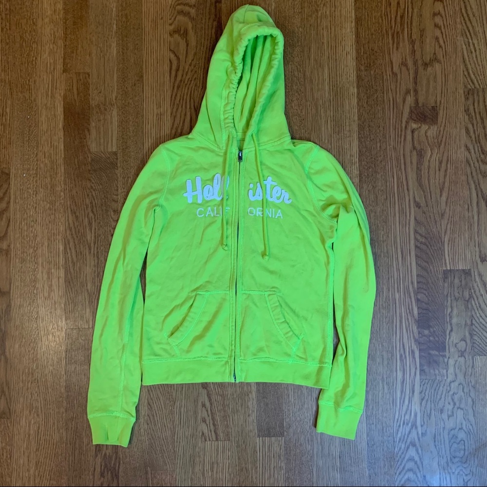 Yellow-Green Hollister Hooded Full-Zip Sweatshirt
